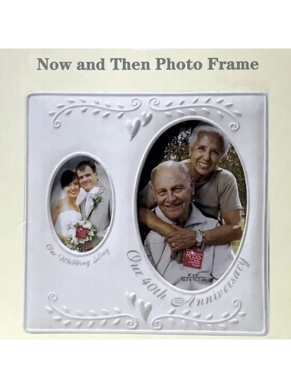 Photo Frame 40Th Anniversary Porcelain Holds 2 Photos Now and Then Keepsake Gift